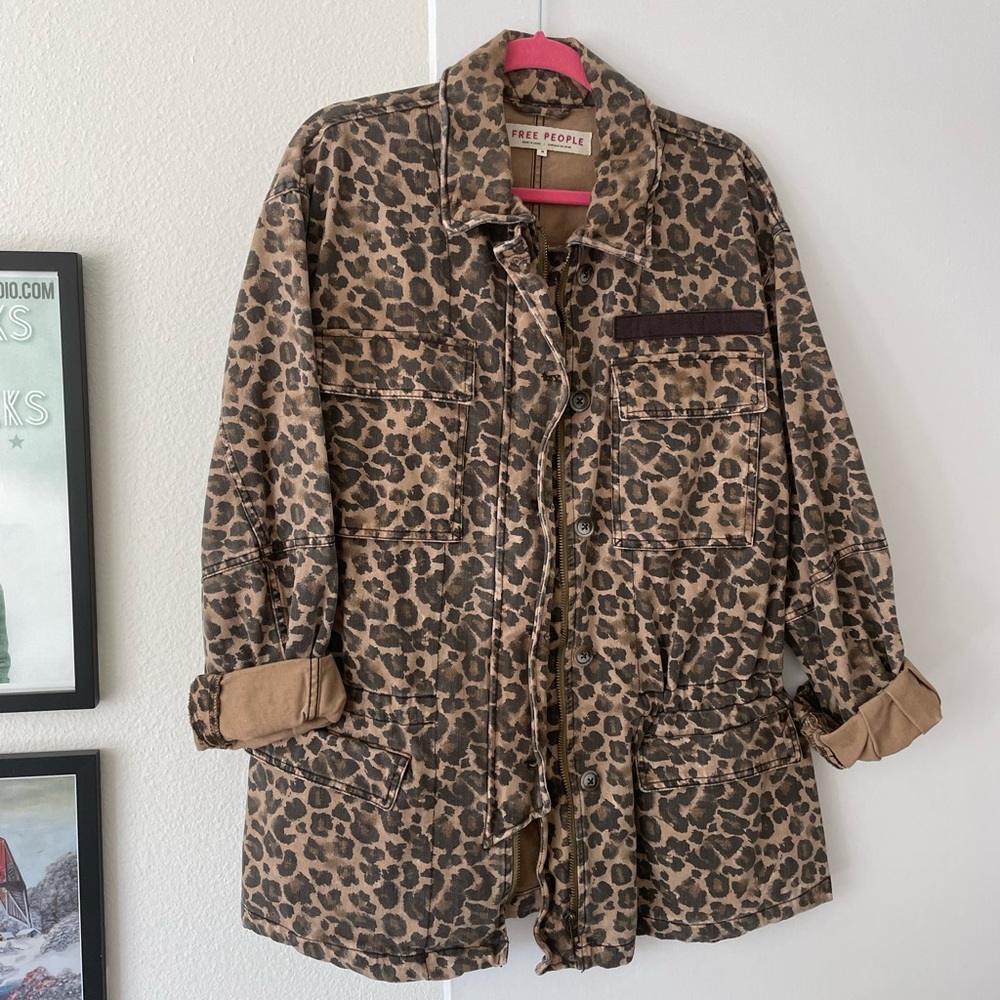 Free People animal print military jacket